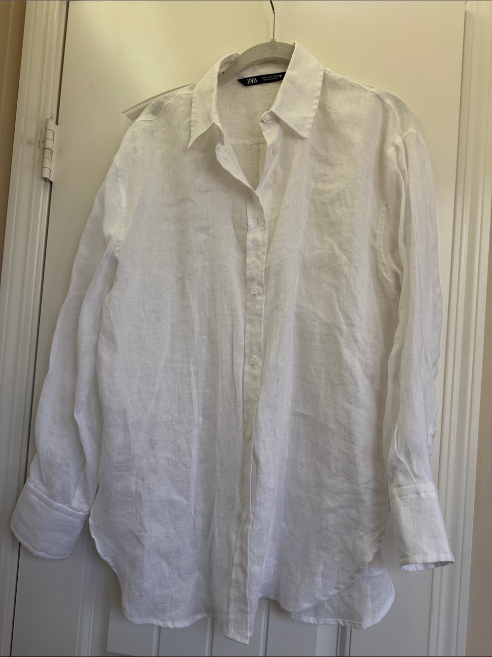 NWOT Zara White Linen Casual Button-Down Shirt Size M